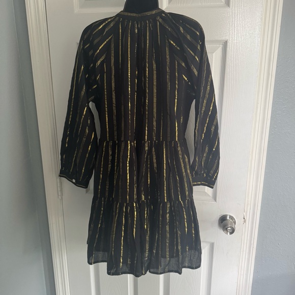 AREA Black and Gold Relaxed Tiered Mini Dress - Size S - Picture 5 of 6
